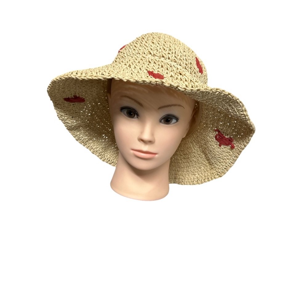 Elegant Beige Sun Hat with Red Details